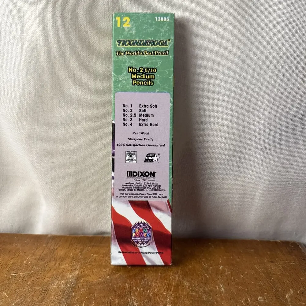 Ticonderoga Vintage 13885 Wooden Pencil 5/10 No. 2 Soft Medium Lead Dozen Unused